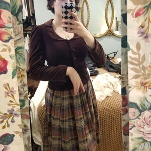 🍂Vintage Brown Velvet Jacket Top Draped Collar